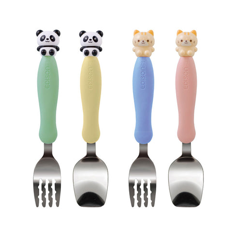 【3歳ごろ~】フォーク&スプーン キッズ マルチケース付き ネコ ステップアップに最適な大きめサイズ