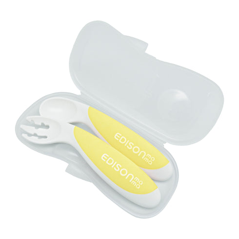 【9ヶ月ごろ~】フォーク&スプーンBaby 右手用 ケース付 レモンシャーベット 角度付きのベビー用フォーク&スプーン カトラリーデビューにおすすめ