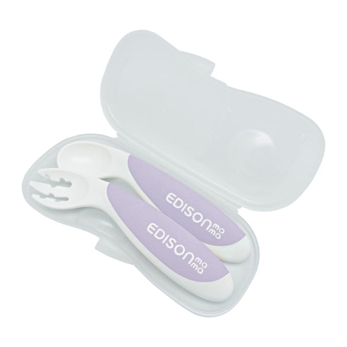 【9ヶ月ごろ~】フォーク&スプーンBaby 右手用 ケース付 ブルーベリー 角度付きのベビー用フォーク&スプーン カトラリーデビューにおすすめ