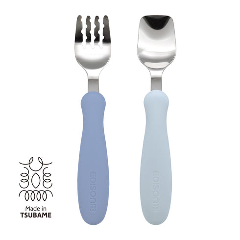 【1.5歳ごろ~】フォーク&スプーン ブルーハワイ 柔らかく落ち着いたカラーのフォーク&スプーン 燕三条の高品質なステンレス使用