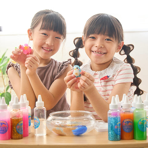 ぷにょぷにょアクアリウム インク3本セット (透明・キラキラみずいろ・キラキラむらさき) 子どもの「なぜ?」を引き出す不思議なおもちゃ 化学反応で液体が固体に変化 追加インク グリッター入り