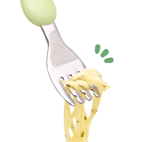 【1歳ごろ~】フォーク&スプーン プチ カバー付 オリーブ 人気のアースカラーのカトラリー