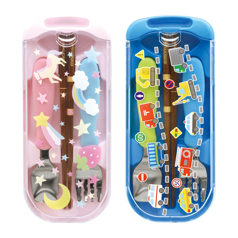 マジック箸商品 トリオセット メルヘン フォーク&スプーンと天然木のお箸が入った