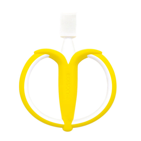 はじめて使う歯ブラシ バナナ 噛んでも痛くないシリコン製の歯ブラシ 磨きやすい両面ブラシ 歯磨きデビューにおすすめ