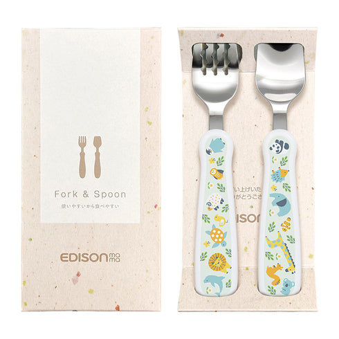 【1.5歳ごろ~】フォーク&スプーン print 「あにまる」 購入が子供たちへの寄付につながる オリジナル商品 化粧箱付き ギフト