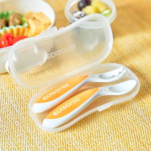 【9ヶ月ごろ~】フォーク&スプーンBaby 左手用 ケース付 オレンジ 口に運びやすいフォーク&スプーン