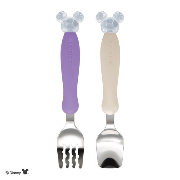 【1.5歳ごろ~】フォーク&スプーン ディズニー ミッキークリスタル キラキラ輝くマスコット付き 取っ手色違い