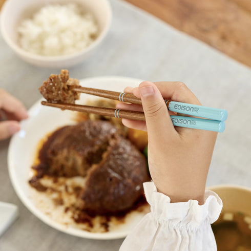 天然木のお箸 ブルー 正しい持ち方が身につく指ガイド付き 日本製