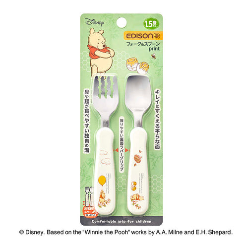 【1.5歳ごろ~】フォーク&スプーン print プー ディズニーキャラクター 取っ手柄違い