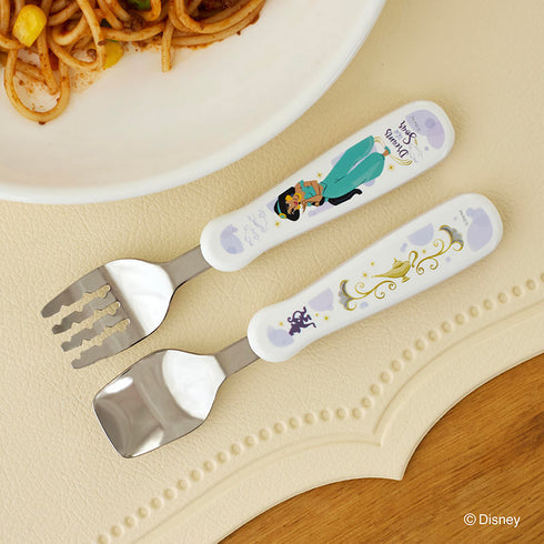 【1.5歳ごろ~】フォーク&スプーン print ジャスミン ディズニーキャラクター 取っ手柄違い
