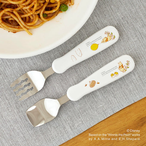 【1.5歳ごろ~】フォーク&スプーン print プー ディズニーキャラクター 取っ手柄違い