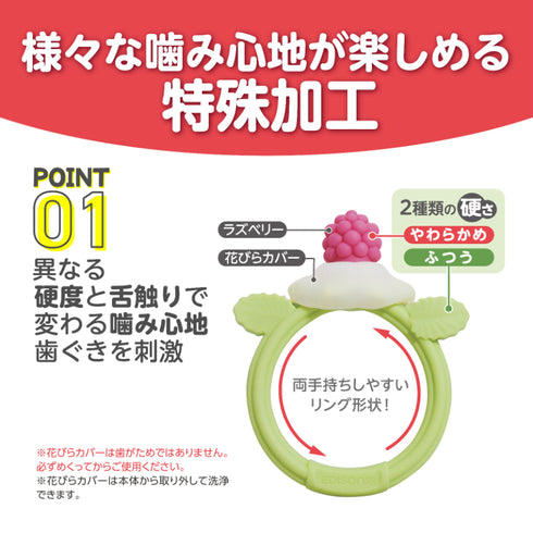 カミカミBaby 花咲くラズベリー 花びらひらくシリコンカバー付き　機能性UPの歯がため