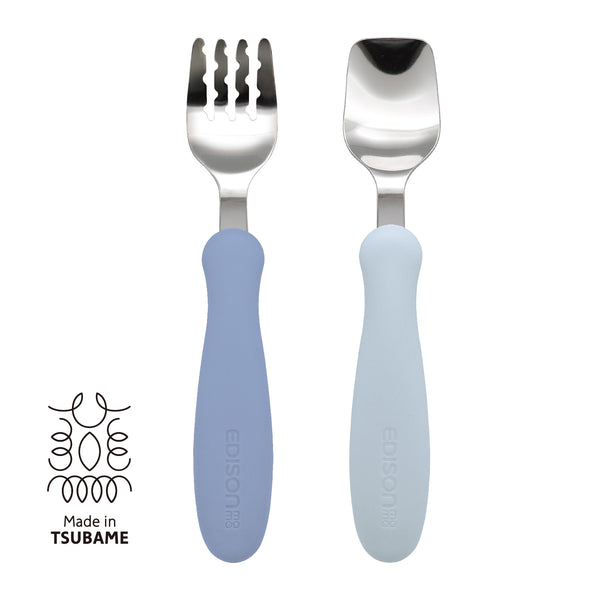 【1.5歳ごろ～】フォーク&スプーン ブルーハワイ　柔らかく落ち着いたカラーのフォーク&スプーン　燕三条の高品質なステンレス使用