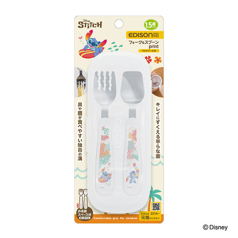 【1.5歳ごろ～】フォーク＆スプーン print スティッチ マルチケース付　ディズニーキャラクター 燕三条ステンレス