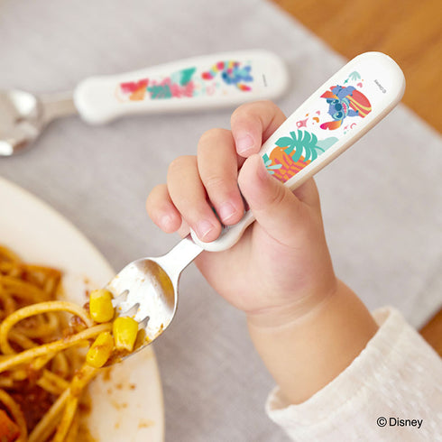 【1.5歳ごろ～】フォーク＆スプーン print スティッチ マルチケース付　ディズニーキャラクター 燕三条ステンレス
