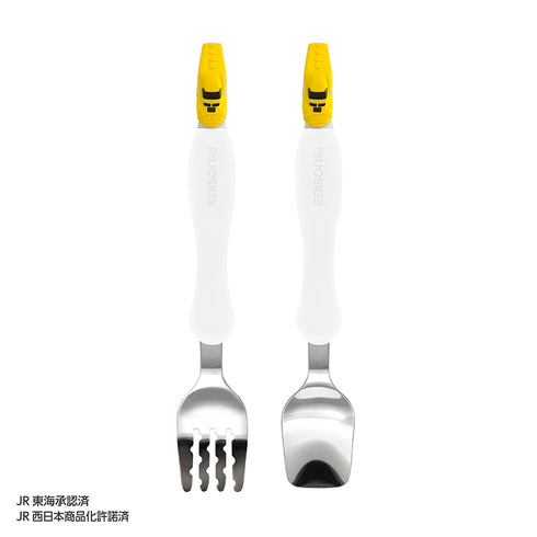 【1.5歳ごろ～】フォーク＆スプーン　ドクターイエロー　新幹線好きにはたまらないマスコット付きのフォーク&スプーン