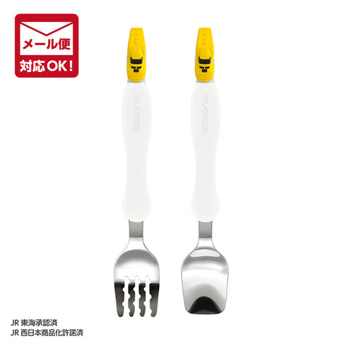 【1.5歳ごろ～】フォーク＆スプーン　ドクターイエロー　新幹線好きにはたまらないマスコット付きのフォーク&スプーン