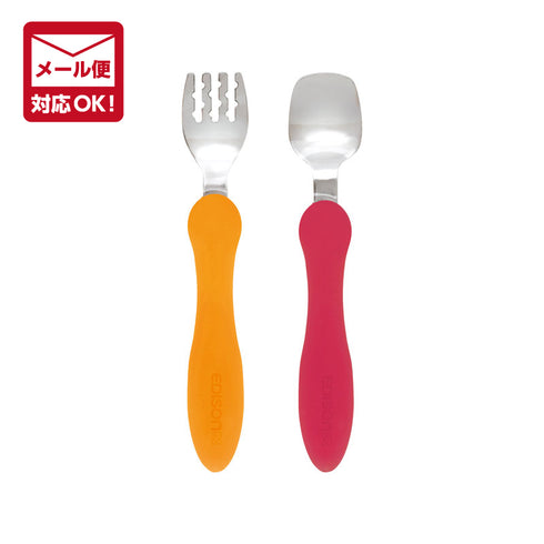 【1歳ごろ～】フォーク&スプーンmini オレンジ&チェリー　口の小さなお子様でも、じょうずに使えるミニサイズ