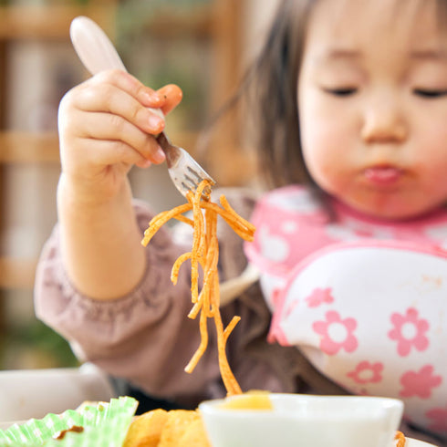 【1歳ごろ～】フォーク＆スプーン　プチ　カバー付　テラコッタ　人気のアースカラーのカトラリー