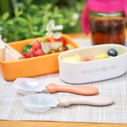 【1歳ごろ～】フォーク＆スプーン　プチ　カバー付　テラコッタ　人気のアースカラーのカトラリー