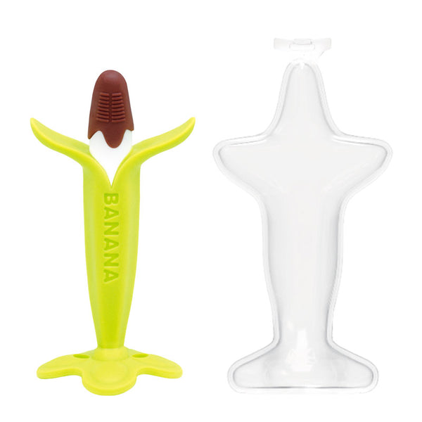 カミカミBaby　チョコバナナケース付　チョコバナナカラーの歯がため　お出かけ先でも使えるケース付き