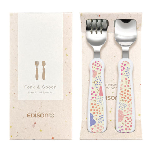 【1.5歳ごろ～】フォーク＆スプーン print 「おはな」 購入が子供たちへの寄付につながる オリジナル商品 化粧箱付き ギフト