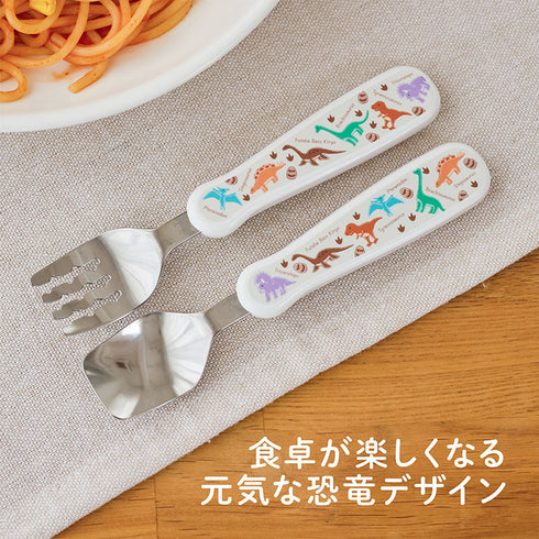 【1.5歳ごろ～】フォーク＆スプーン print 「きょうりゅう」 購入が子供たちへの寄付につながる オリジナル商品 化粧箱付き ギフト