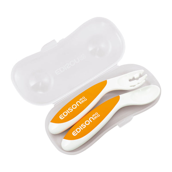 【9ヶ月ごろ～】フォーク&スプーンBaby　左手用　ケース付　オレンジ　口に運びやすいフォーク&スプーン