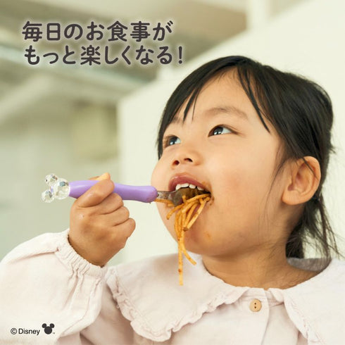 【1.5歳ごろ～】フォーク＆スプーン　ディズニー　ミッキークリスタル　キラキラ輝くマスコット付き　取っ手色違い