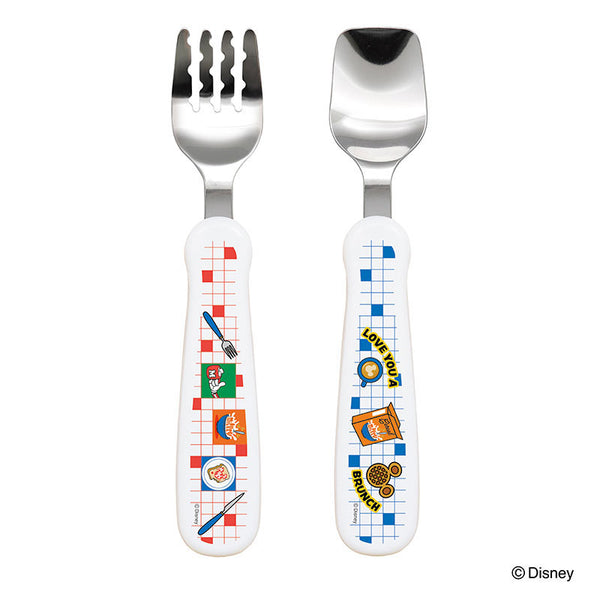 【1.5歳ごろ～】フォーク&スプーン print ミッキー ミール ディズニーキャラクター 取っ手柄違い